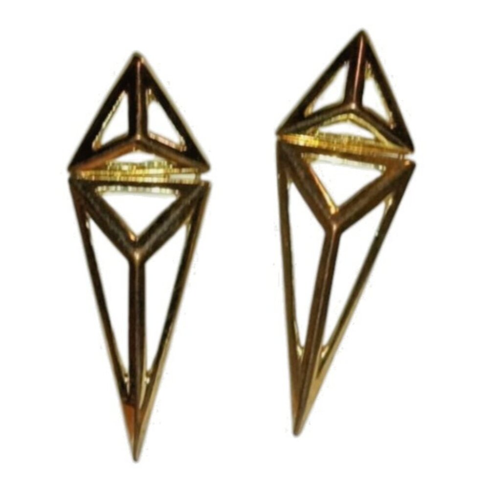 Vintage GEOMETRIC Swing Dangle Kite Earrings Gold Tone Stud Triangular Rhombus